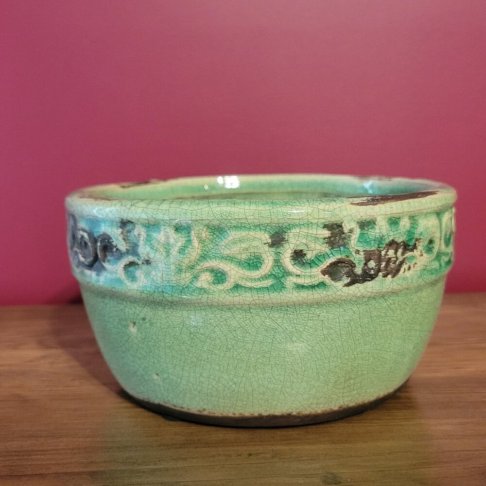 Rustic Farmhouse Green Pottery Accent Bowl